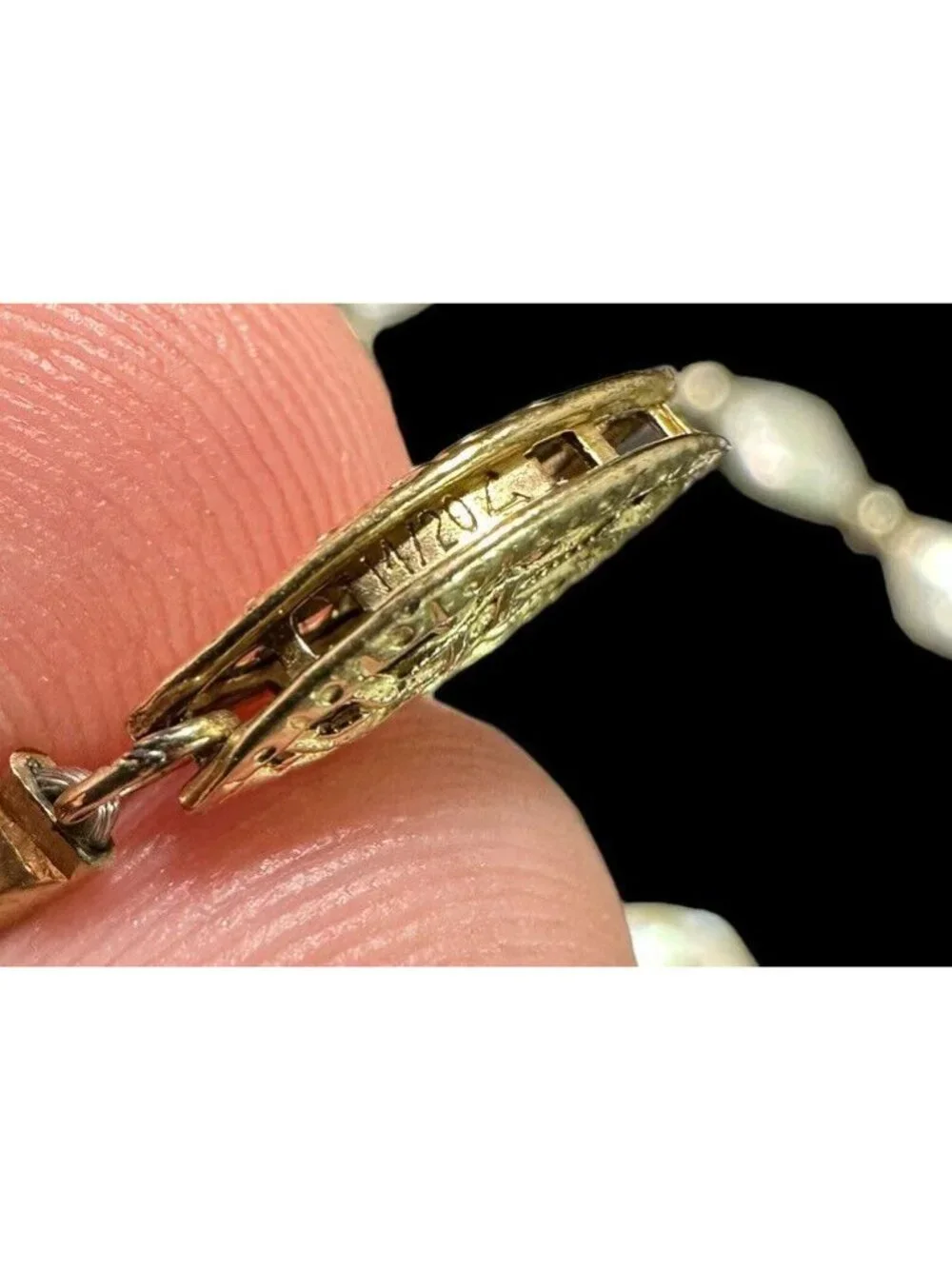 Necklace Geometric Freshwater Pearl 14k Gold Filled Vintage Filigree Clasp 28 in